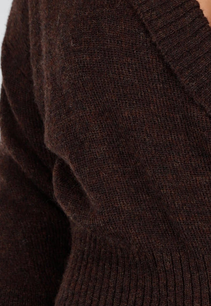 NEW031225 Bruine Gebreide Wrap Trui