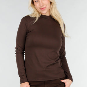 NEW031225 Bruine Lange Mouwen Stretch Top