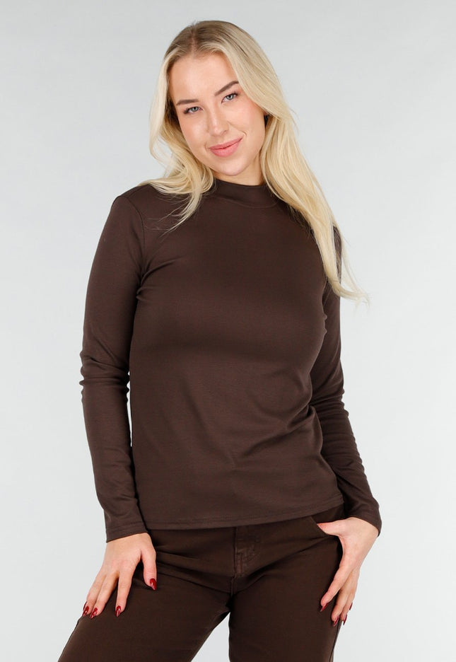 NEW031225 Bruine Lange Mouwen Stretch Top