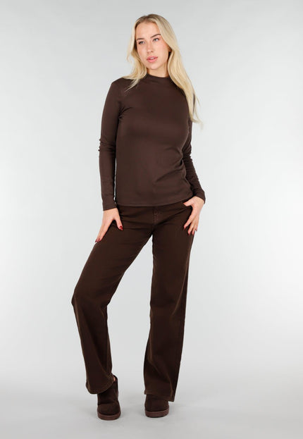 NEW031225 Bruine Lange Mouwen Stretch Top