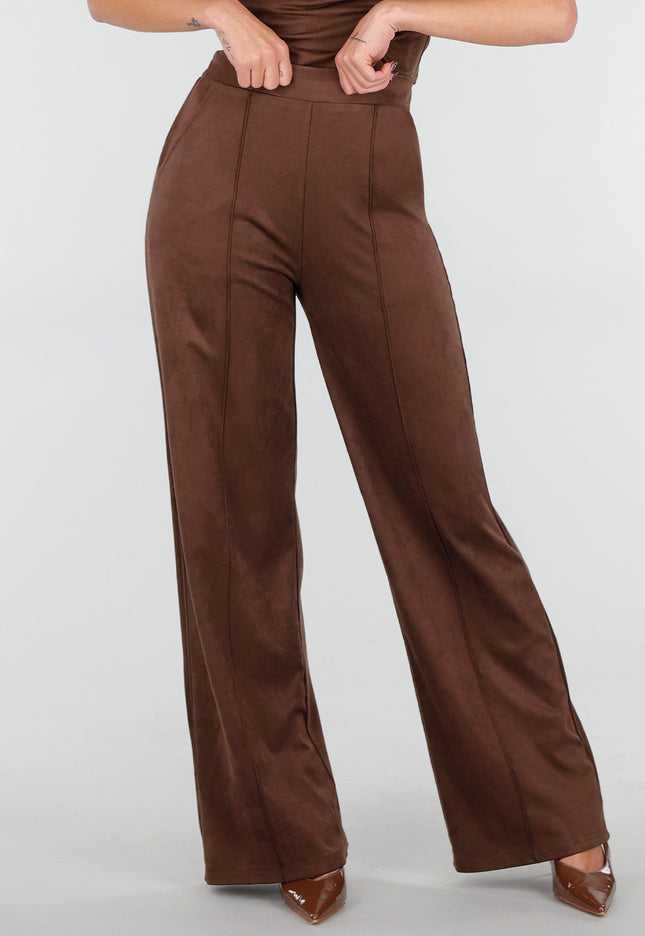 NEW031225 Bruine Straight Leg Suède Pantalon
