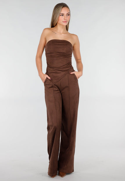 NEW031225 Bruine Straight Leg Suède Pantalon