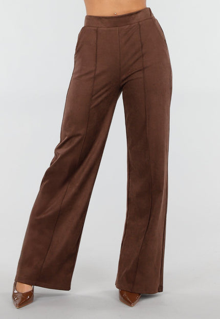 NEW031225 Bruine Straight Leg Suède Pantalon
