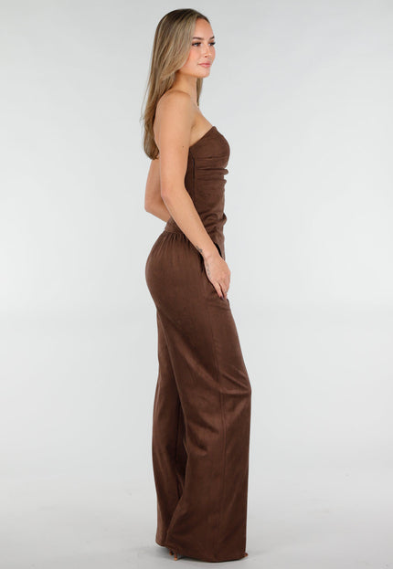 NEW031225 Bruine Straight Leg Suède Pantalon