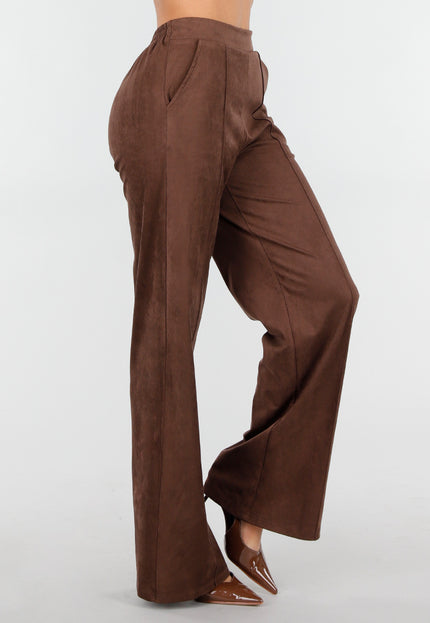 NEW031225 Bruine Straight Leg Suède Pantalon