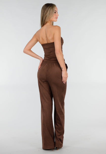 NEW031225 Bruine Straight Leg Suède Pantalon