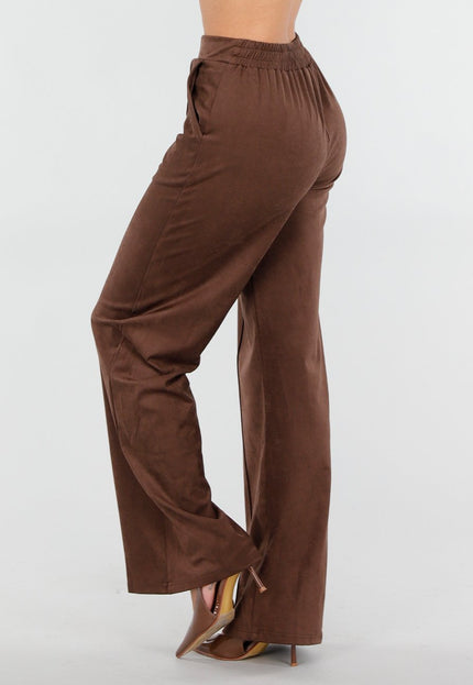 NEW031225 Bruine Straight Leg Suède Pantalon
