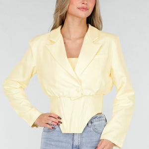 NEW031225 Butter Yellow Blazer en Top Set