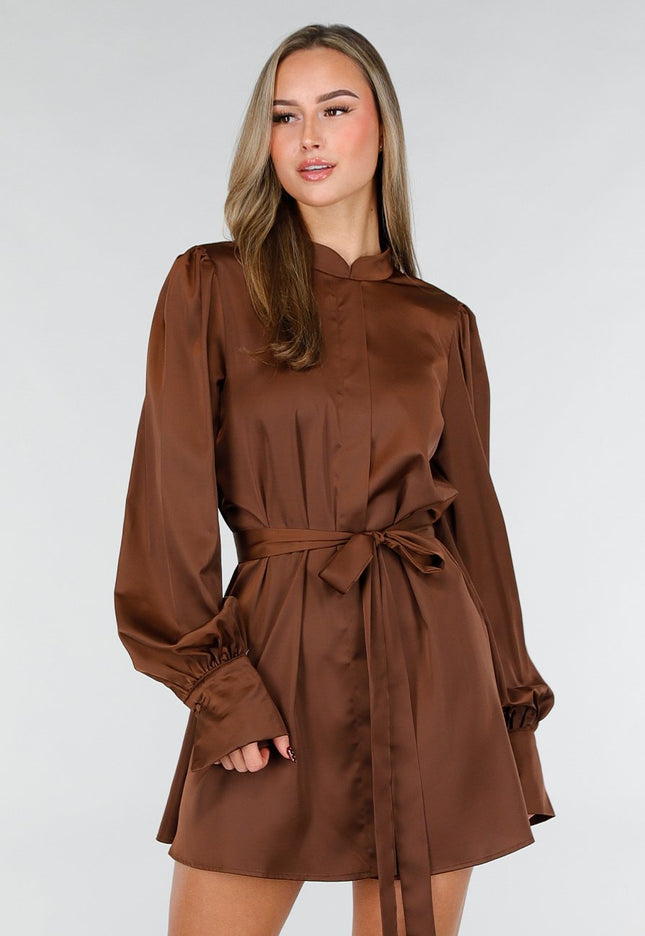 Donkerbruine Satijnen Jurk