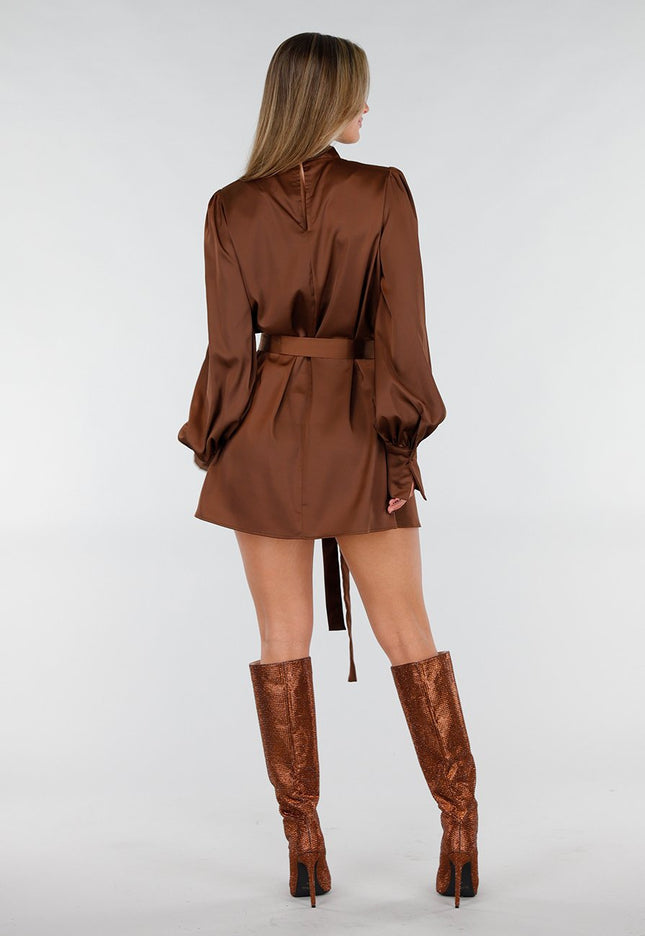 Donkerbruine Satijnen Jurk