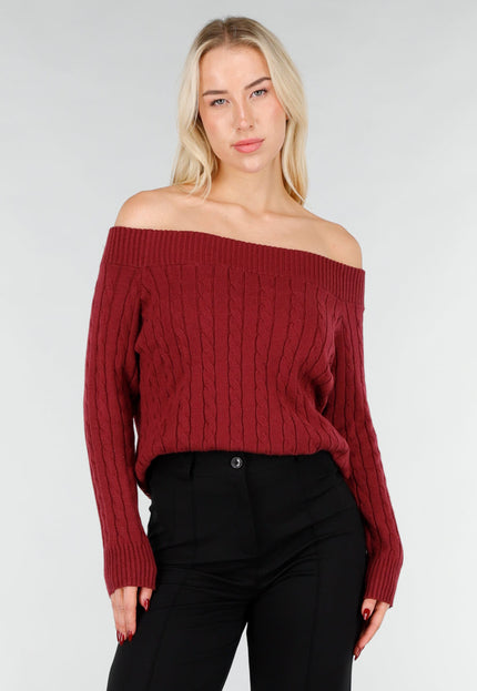 NEW031225 Donkerroze Off Shoulder Trui