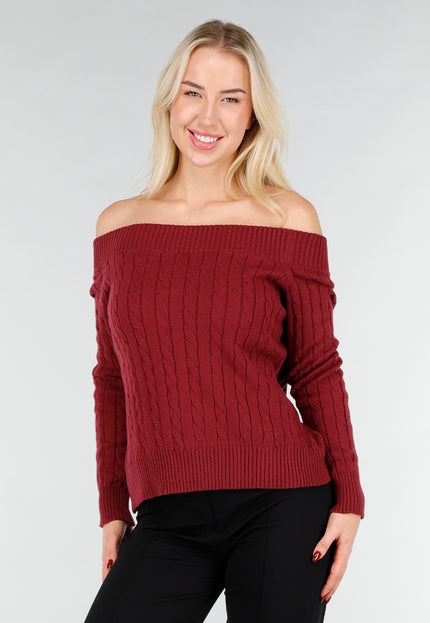 NEW031225 Donkerroze Off Shoulder Trui