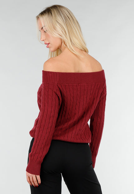 NEW031225 Donkerroze Off Shoulder Trui