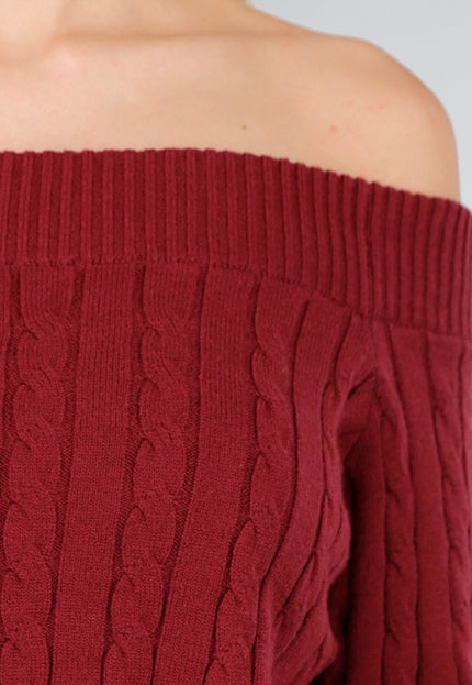 NEW031225 Donkerroze Off Shoulder Trui