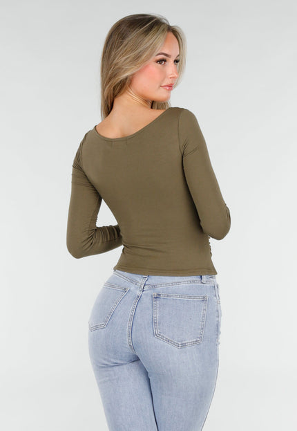 NEW031225 Khaki Push-Up Longsleeve Top