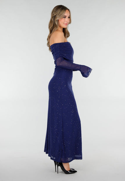 Navy Off Shoulder Glitter Jurk