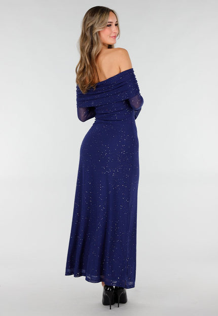 Navy Off Shoulder Glitter Jurk