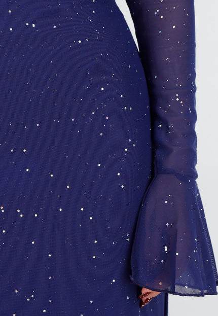Navy Off Shoulder Glitter Jurk