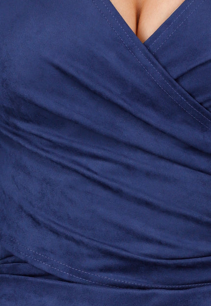 Navy Suede Wrap Top