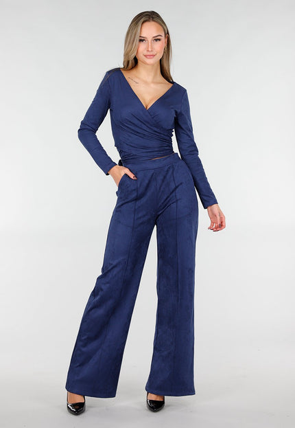 NEW031225 Navy Suèdelook Straight Leg Broek