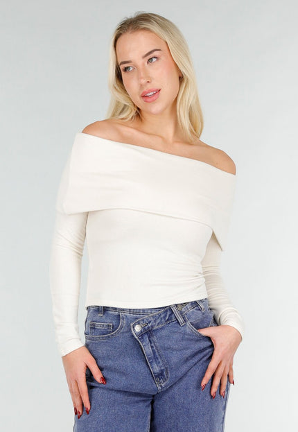 NEW031225 Off Shoulder Stretch Top Ecru