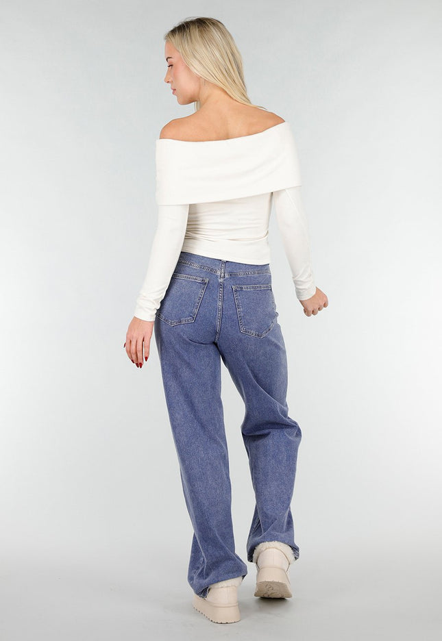 NEW031225 Off Shoulder Stretch Top Ecru