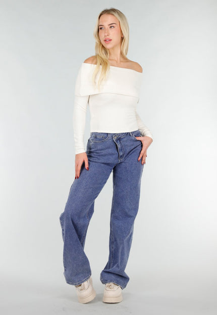 NEW031225 Off Shoulder Stretch Top Ecru