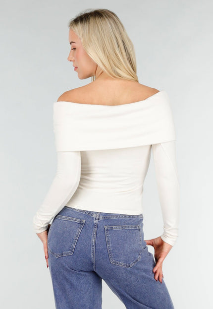 NEW031225 Off Shoulder Stretch Top Ecru
