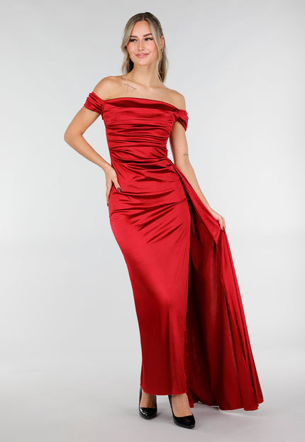 NEW031225 Rode Off Shoulder Maxi Jurk
