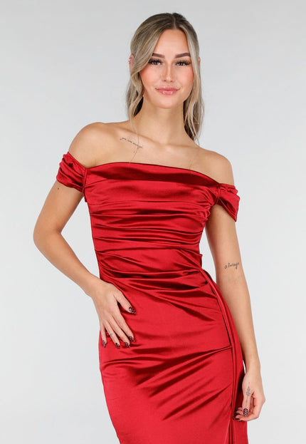 NEW031225 Rode Off Shoulder Maxi Jurk