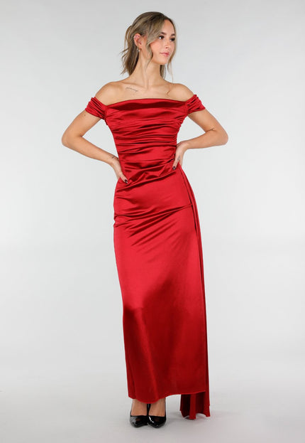 NEW031225 Rode Off Shoulder Maxi Jurk