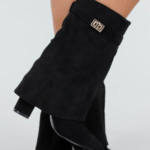 NEW031225 Zwarte Enkellaarzen met Omslag