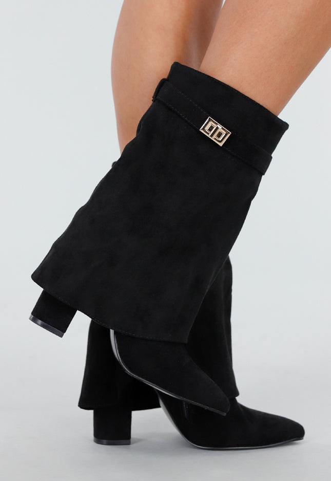 NEW031225 Zwarte Enkellaarzen met Omslag
