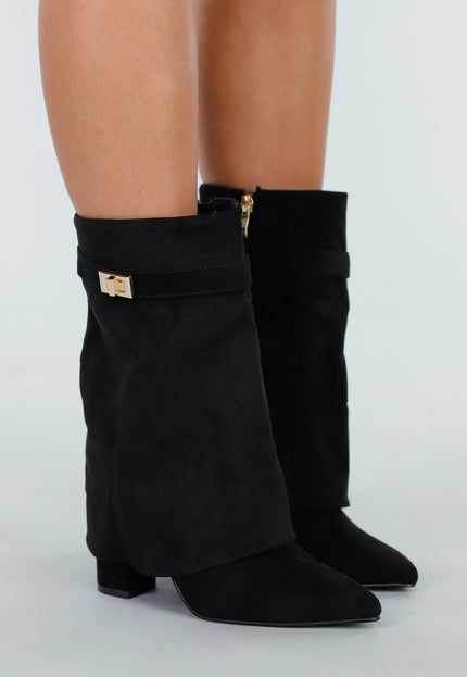 NEW031225 Zwarte Enkellaarzen met Omslag