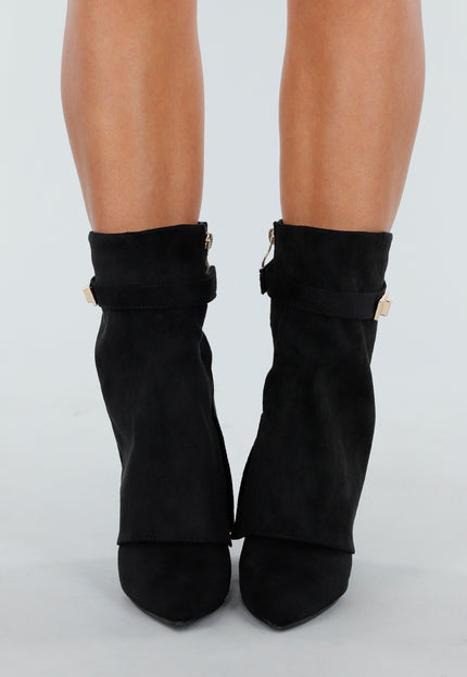 NEW031225 Zwarte Enkellaarzen met Omslag