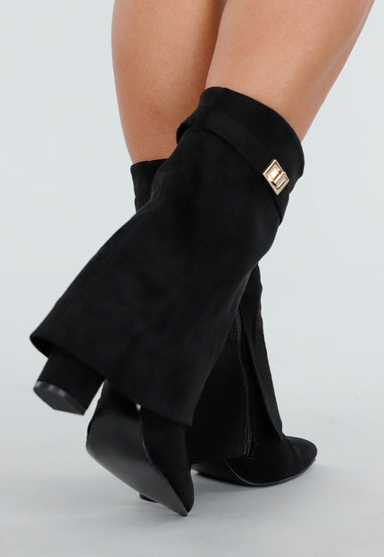 NEW031225 Zwarte Enkellaarzen met Omslag