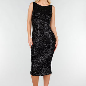 Zwarte Glitter Midi Jurk