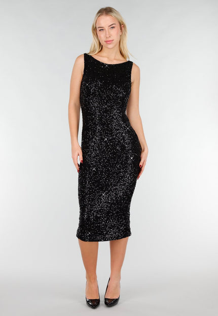 Zwarte Glitter Midi Jurk