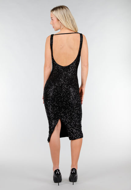 Zwarte Glitter Midi Jurk