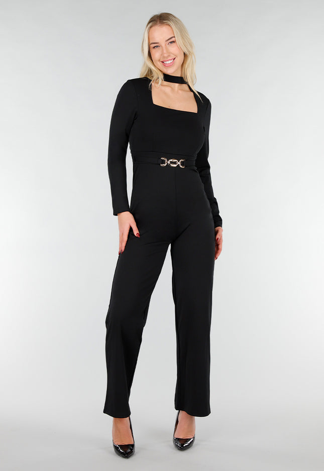 NEW031225 Zwarte Jumpsuit met Vaste Chocker