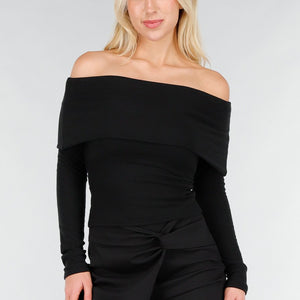 NEW031225 Zwarte Off Shoulder Stretch Top