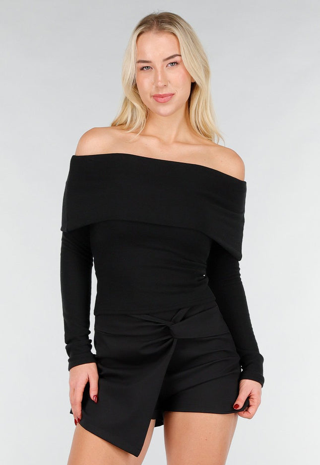 NEW031225 Zwarte Off Shoulder Stretch Top