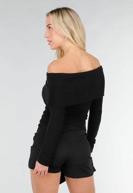 NEW031225 Zwarte Off Shoulder Stretch Top