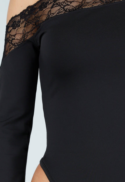 NEW031225 Zwarte One Shoulder Kant Body