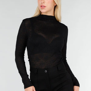NEW031225 Zwarte See Through Stretch Top