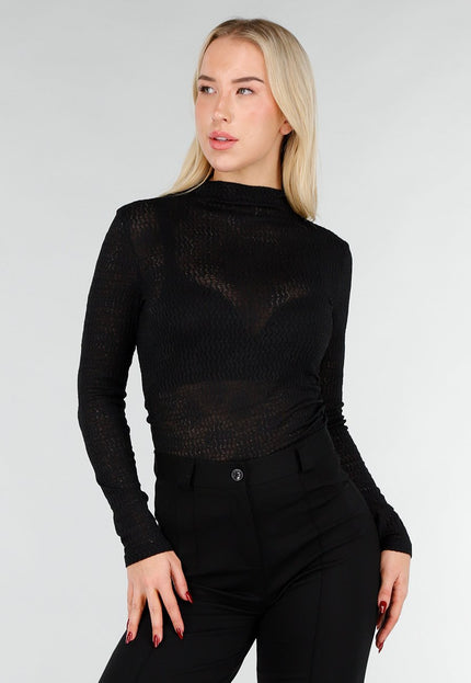 NEW031225 Zwarte See Through Stretch Top