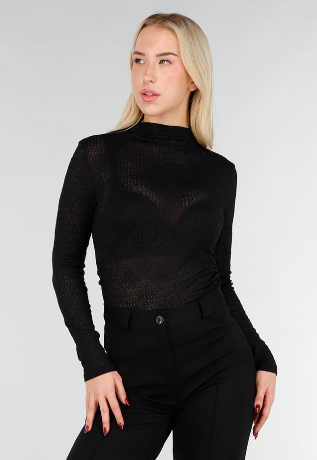NEW031225 Zwarte See Through Stretch Top