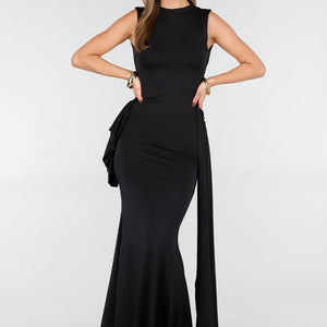 NEW031225 Zwarte Stretch Maxi Jurk