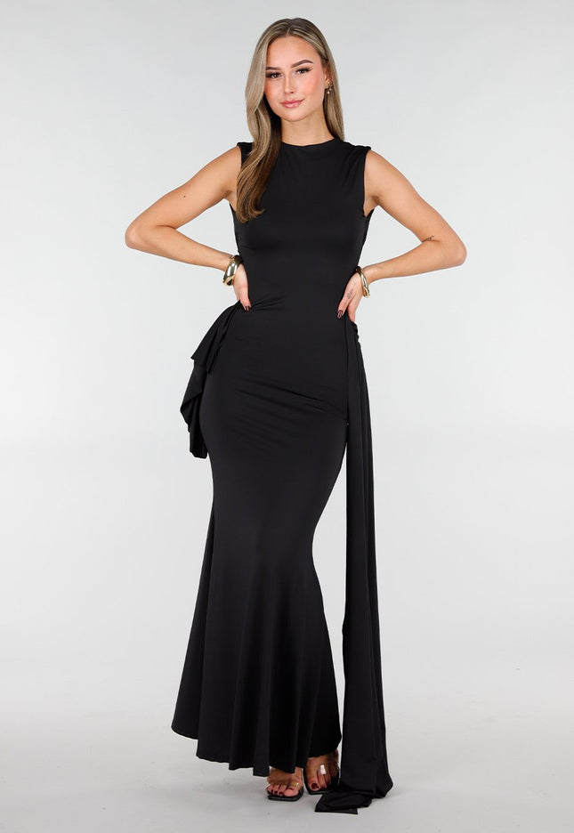 NEW031225 Zwarte Stretch Maxi Jurk