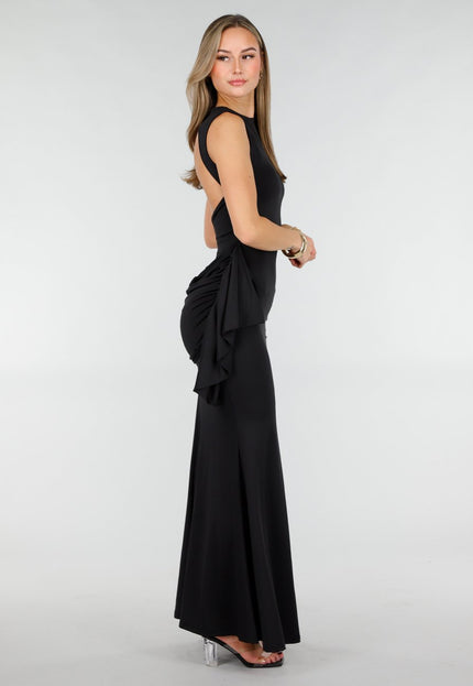 NEW031225 Zwarte Stretch Maxi Jurk